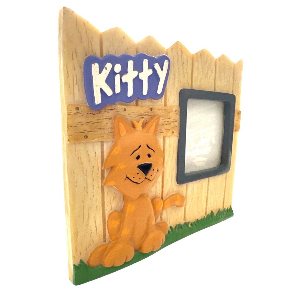 Russ Berrie KITTY Frame Picture Fence Resin VINTAGE Glass Picture Opening 2.25” - Picture 3 of 5